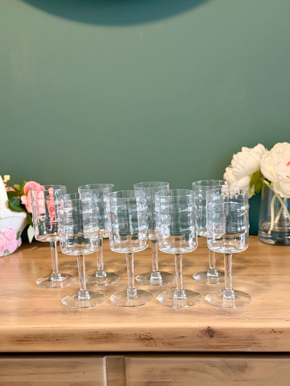 Set 8 Bamboo Wine Glasses West Virginia Glass Vintage Stemware Bar